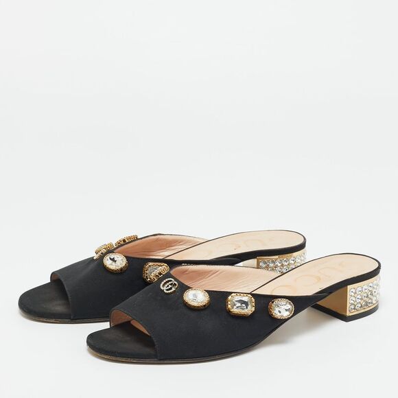 Gucci Black Fabric Crystal Embellished Slide Open Toe Mules Size 39 - Picture 2 of 7